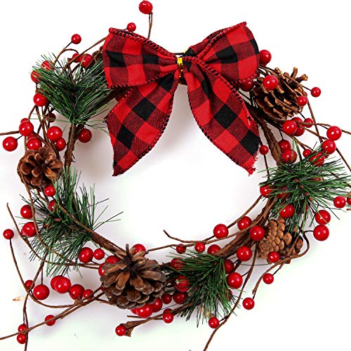 Aneco 16 Pcs Christmas Buffalo Plaid Bows 5x4 in Red Black Hanging Bow (Variation: Red and Black Plaid)