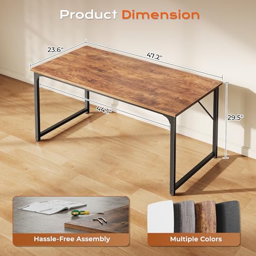 47-Inch Computer Desk with Deeper Desktop, Rustic Brown Office Writing Desk