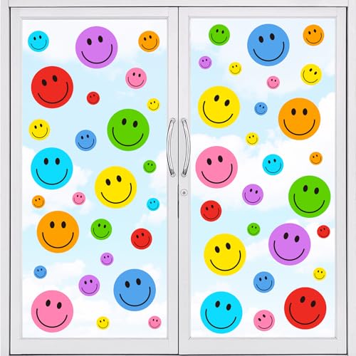Colorful Smile Face Window Clings - 9 Double-Sided Decals