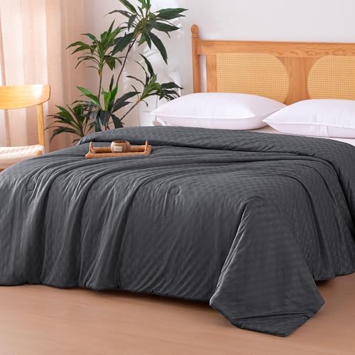 Cooling Comforter for Hot Sleepers, Lightweight Waffle Weave, King Size, Dark Gray