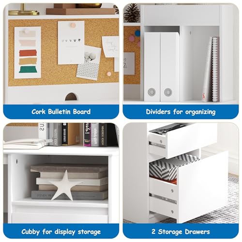 Kids Study Desk and Chair Set with Hutch, Bulletin Board, and Storage