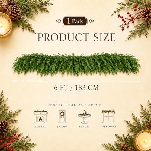FesNiva 6FT Real Touch Pine Cedar Garland for Christmas Decor - 1 Pack