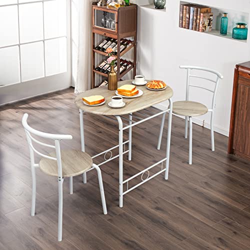 3-Piece Small Dining Table Set for 2 with Built-In Wine Rack, White & Light Oak