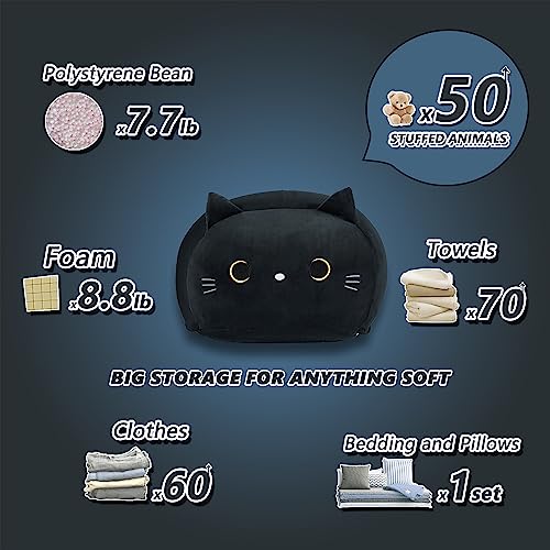 Black Cat Stuffed Animal Storage Bean Bag Chair Cover for Kids