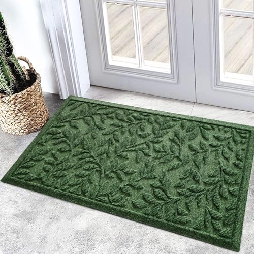 Heavy Duty Front Door Mat 17x30 Inch Non-Slip Rubber Entrance Rug Green