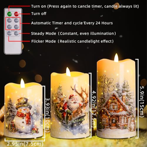 QRF Snowman Christmas Flameless Candles with Remote – Battery-Operated Fiber Optic 3D Wick