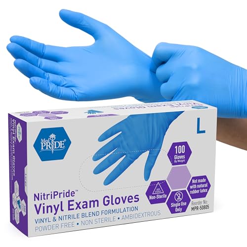 Blue Nitrile/Vinyl Blend Disposable Exam Gloves - Large, 100 Count