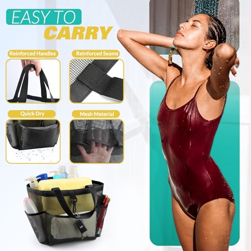 Mesh Shower Caddy Portable College Dorm Essentials with 8 Pockets Black
