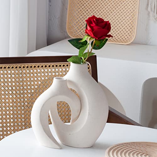 Hollow Ceramic Vase Set of 2 - Modern Matte Off-White Boho Decor Vases