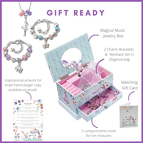 Unicorn Ballerina Musical Jewelry Box with Charm Bracelet and Necklace