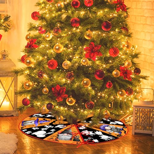Reversible Fall Halloween Tree Skirt - 36 Inch Double Sided Holiday Mat