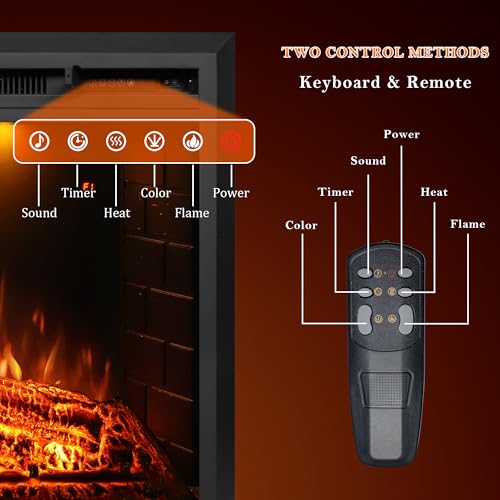 36-Inch Electric Fireplace Wall Insert with Remote Control and Crackling Sound