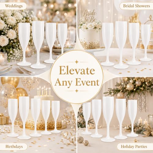 SAIAOKJ White Plastic Champagne Flutes 6 Oz - 10 Pack for Parties & Events