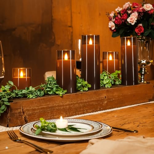 Homemory Gray Flickering Flameless Candles with Remote & Timer Set - 4/5/6/8 Inch Height