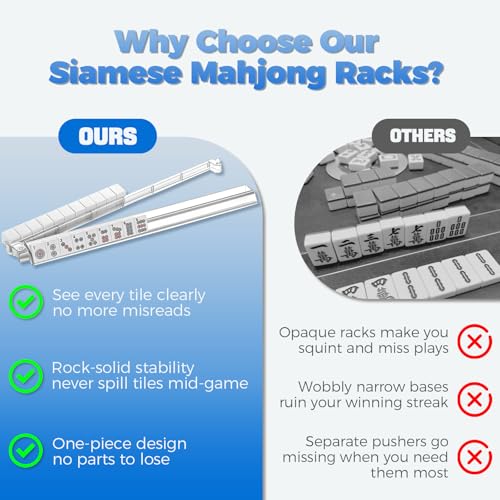 17.5-Inch Mahjong Racks with Pushers, Set of 4 Clear Tile Holders