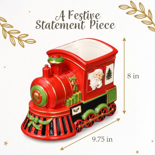 Spode Christmas Tree Train Engine Dish - 9.75 inch Earthenware Candy Bowl