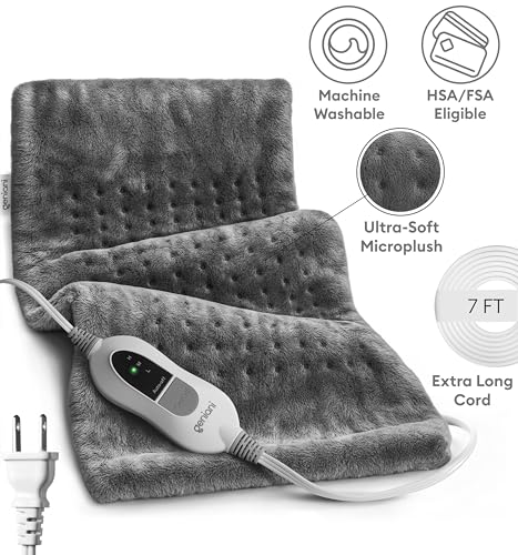 GENIANI Electric Heating Pad for Back Pain & Cramps - 12"x24" Microplush