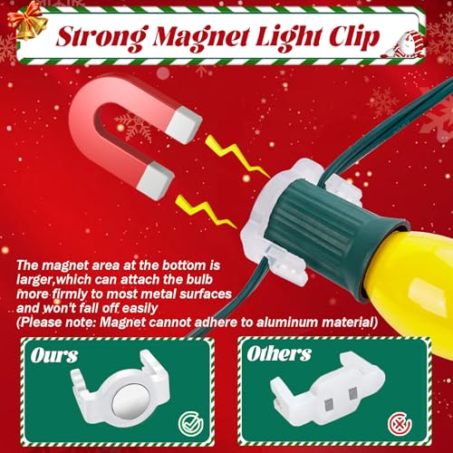UQM 50 Pack Magnetic Christmas Light Clips - Round Clear, Strong Magnet for C7 C9 Sockets