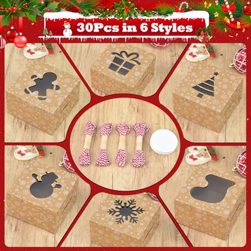 Brown Christmas Cookie Gift Boxes with Window - 6x6x3in, Pack of 30