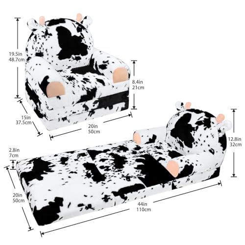 QIUODO Cow Toddler Couch Chair 2-in-1 Foldable Kids Sofa, Soft Plush Play Seat