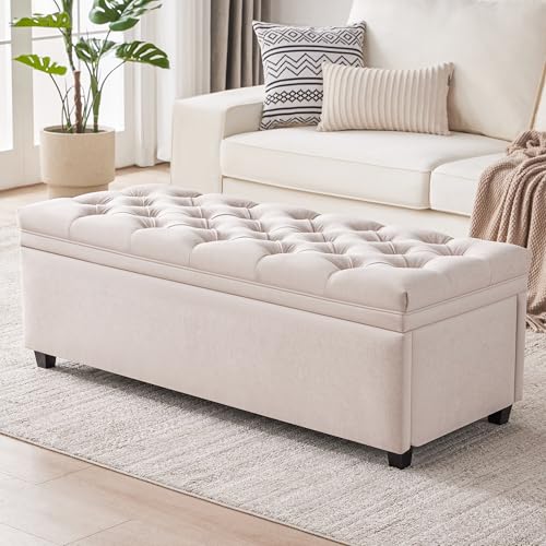 50-Inch Tufted Storage Ottoman Bench with Faux Leather Upholstery