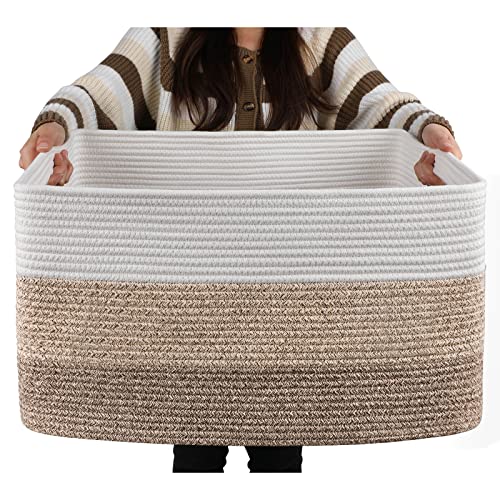 Large Cotton Rope Storage Basket - 22" x 17" x 12" Woven Organizer