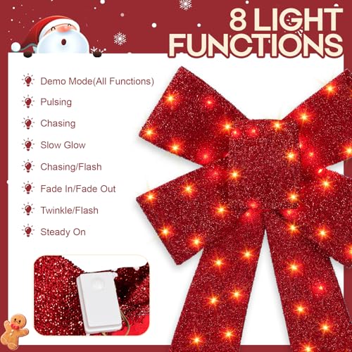 MARACOL 30 Inch Lighted Christmas Bow - Pre-lit Outdoor Holiday Decor with 75 LEDs & 8 Modes - Waterproof & Easy Hang, Red Christmas Bow (BOW Variant)