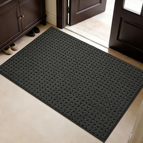 Large Indoor Door Mat 32"x48" - Non-Slip Absorbent Entryway Rug, Dark Grey