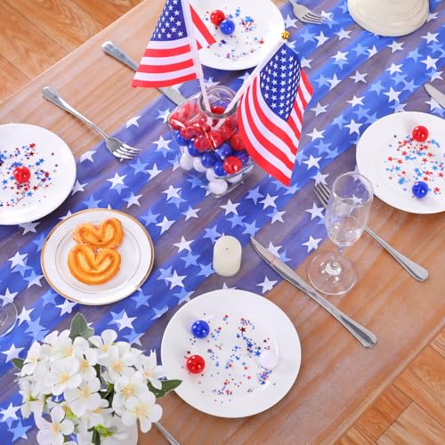 Fanqisi White Star Patriotic Table Runner 29x120 Inch, 2 Pcs 4th of July USA Flag Decor