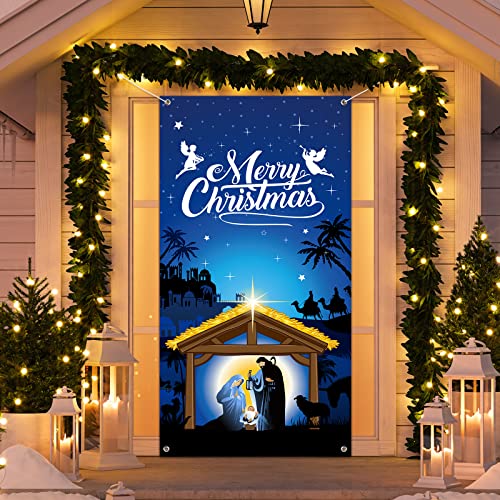 Nativity Christmas Door Cover Nativity Scene Banner 71 x 35 in Polyester Front Door Decor