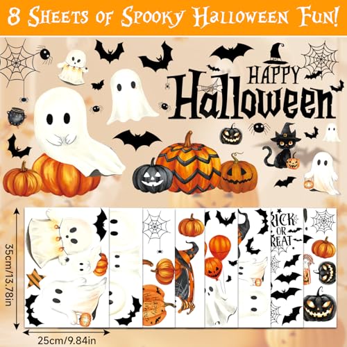 Halloween Window Clings - 8 Sheets of Ghost & Pumpkin Decor