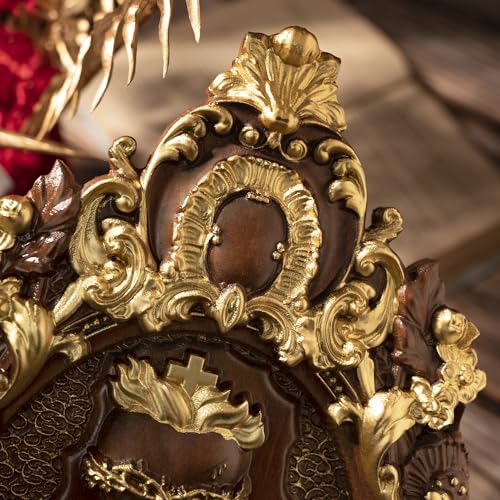 Wooden Three Sacred Hearts Wall Decor — Holy Family Wall Art, 10 Inch, Gold