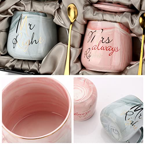Mr. and Mrs. Coffee Mug Gift Set - Mr Right & Mrs Always Right, Wedding & Engagement Gift, Luxury Box