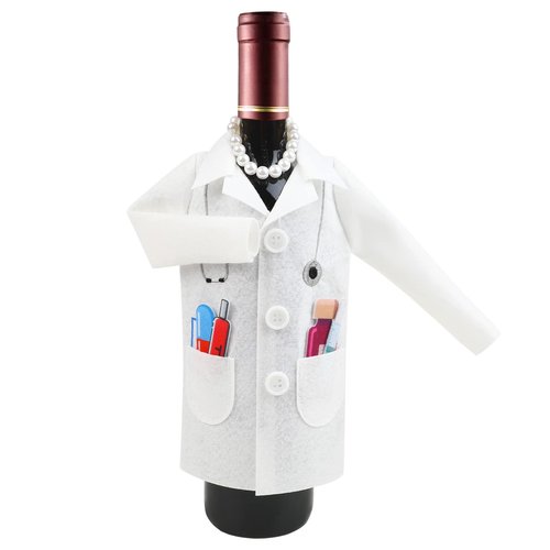 LOMIMOS White Wine Women Doctor Coat, Felt Ceremony Wine Wrapping Cover with Syringe Capsules Necklace for Graduation Retirement Medical Practitioner