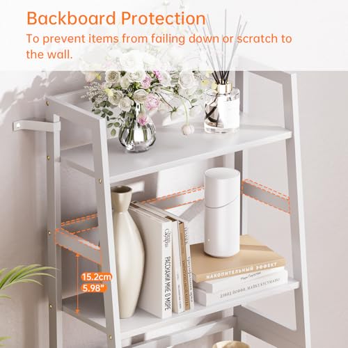 4-Tier Bamboo Ladder Bookshelf, White Modern Open Display Storage Rack