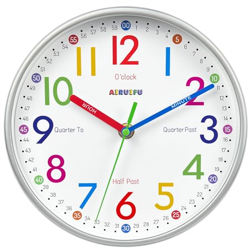 8-Inch Kids Learning Wall Clock, Silent Non-Ticking Educational Time Clock