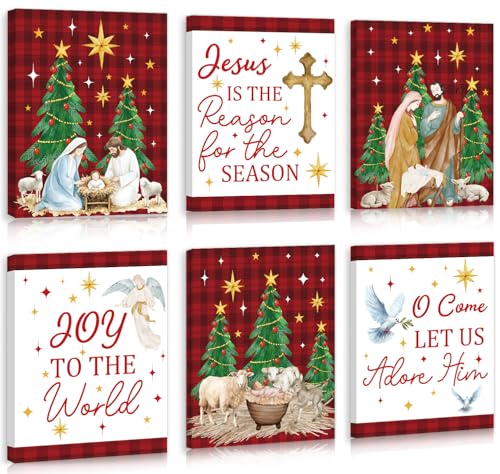 TOARTi 8x10 Inch Framed Christmas Nativity Scene Canvas Wall Art Set - Birth of Jesus Religious Decor