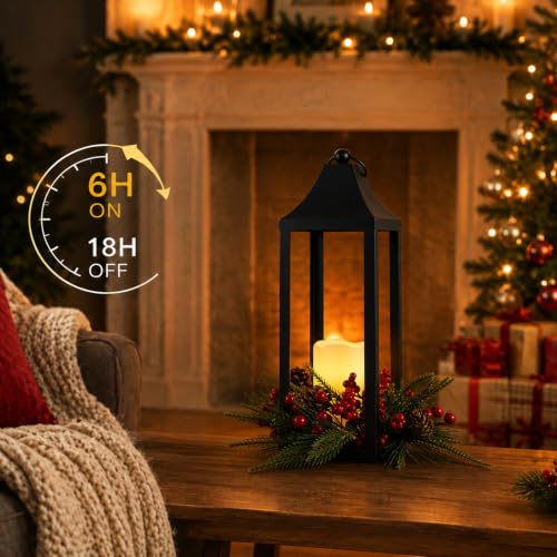 Bdor Black Metal Christmas Lantern with Flameless LED Candle – Variation Christmas D