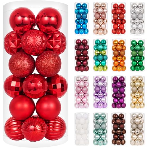 Red Shatterproof Christmas Ball Ornaments Set - 24 Pack 1.57" Xmas Tree Balls