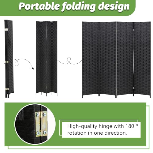 4-Panel Wooden Folding Room Divider Screen with Woven Mesh (Coal Black)