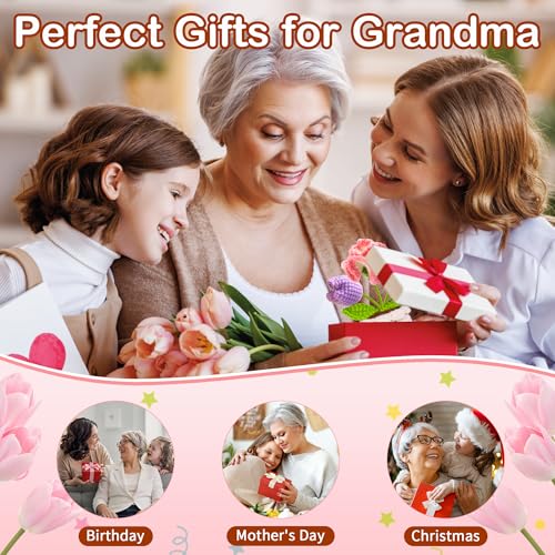 Handmade Crochet Flower Pot Gift for Grandma with Sentiment Card