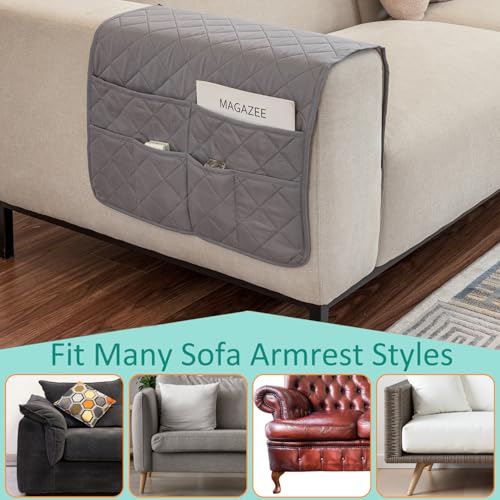 Armrest Organizer for Recliner and Sofa, 6-Pocket Storage Caddy (Grey)