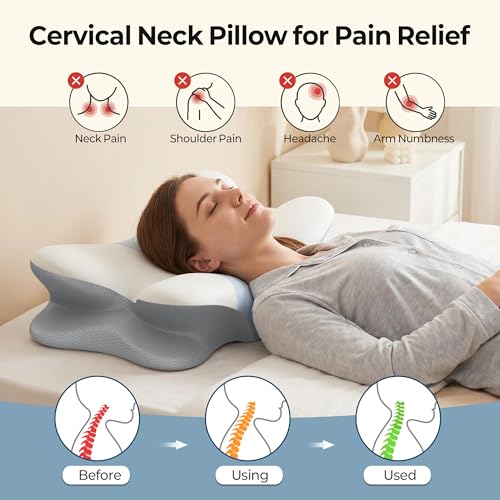 Contour Memory Foam Neck Pillow for Pain Relief - Ergonomic Design for All Sleep Positions