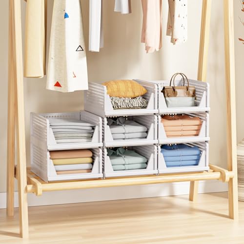 5 Pack Stackable Closet Storage Baskets Foldable Wardrobe Bins
