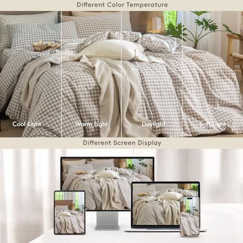 100% Washed Cotton Gingham Duvet Cover Set - Soft Linen-Like Bedding