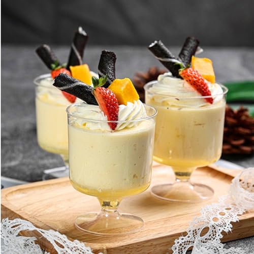 Zezzxu 5 oz Mini Dessert Cups with Spoons, 40 Pack Small Dessert Cups Plastic Footed Goblet Glasses for Serving Trifles, Appetizers, Puddings, Mousse, Parfait