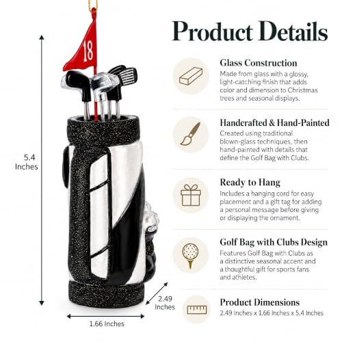 Golf Bag Ornament with Clubs - Handcrafted Glass Christmas Decoration