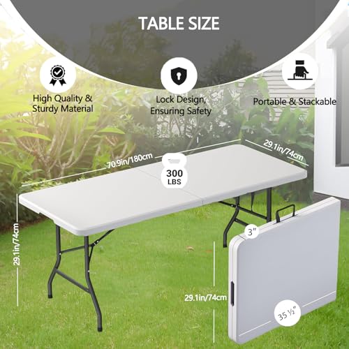 6ft Heavy Duty Folding Table - Portable White Plastic Table for Events (4 Pcs)