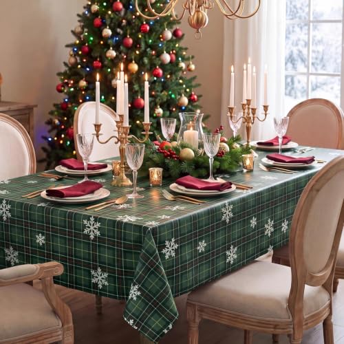 Romanstile Christmas Plaid Vinyl Tablecloth 54 x 108 Rectangular, Green
