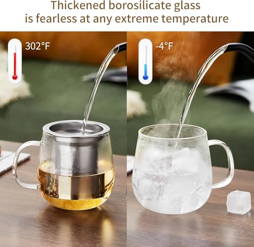 DOPUDO 34oz Glass Tea Cup with Infuser & Lid - Large Borosilicate Mug for Loose Leaf & Blooming Tea